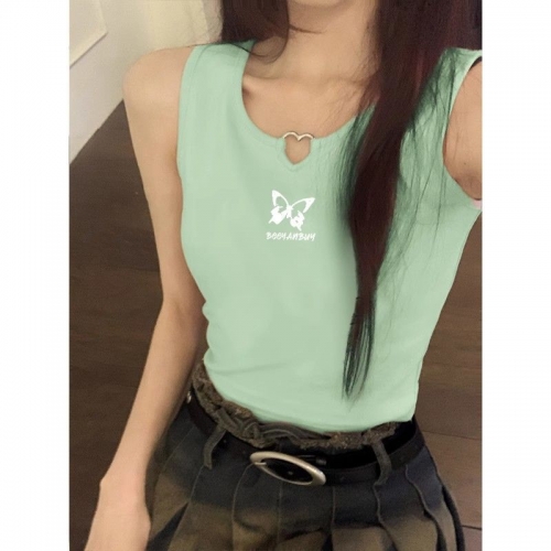 [Shoulder and Collar Cover] Summer Dopamine Outfit: Sleeveless T-shirt, American Style Short Hot Girl Slim Fit Tank Top