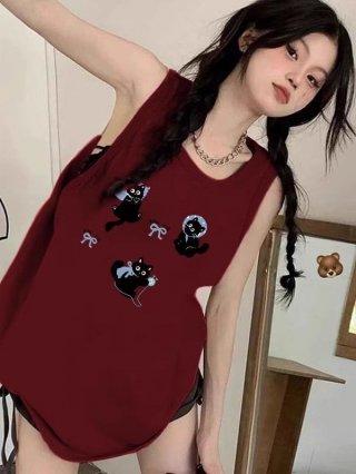 [Shoulder and Collar Cover] Summer Dopamine Outfit: Sleeveless T-shirt, American Style Vest, Sleeveless Top