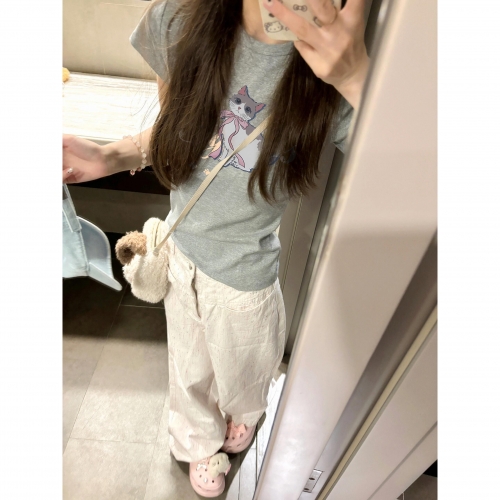 [1*1 Pure Cotton Regular Style] Printed Straight Shoulder Regular Short Sleeve High Elasticity New Summer Slim Fit