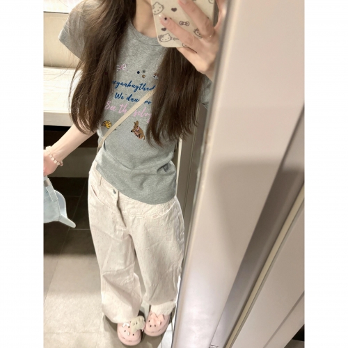 [1*1 Pure Cotton Regular Style] Printed Straight Shoulder Regular Short Sleeve High Elasticity New Summer Slim Fit