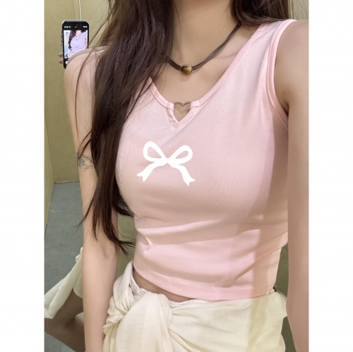 [Shoulder and Collar Cover] Summer Dopamine Outfit: Sleeveless T-shirt, American Style Short Hot Girl Slim Fit Tank Top