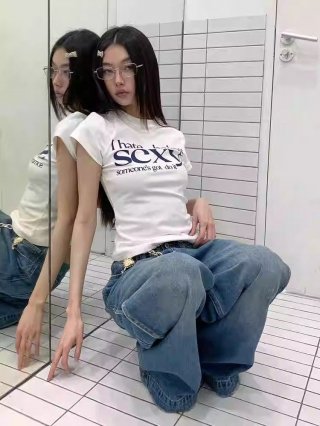 [1*1 Pure Cotton Regular Style] Printed Straight Shoulder Regular Short Sleeve High Elasticity New Summer Slim Fit