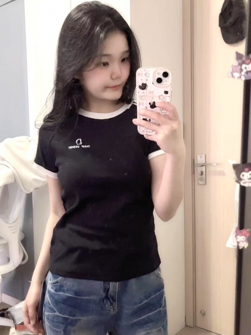 [1*1 Pure Cotton Regular Style] Regular Short-Sleeve High Elasticity New Summer Slim Fit with Three Stripes