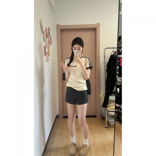 [1*1 Pure Cotton Regular Style] Regular Short-Sleeve High Elasticity New Summer Slim Fit with Three Stripes