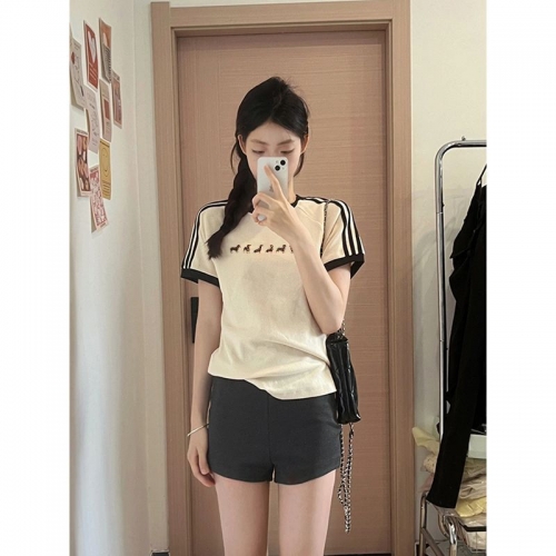 [1*1 Pure Cotton Regular Style] Regular Short-Sleeve High Elasticity New Summer Slim Fit with Three Stripes