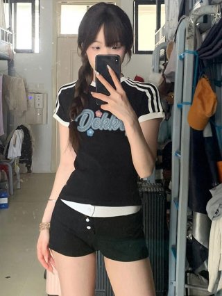 [1*1 Pure Cotton Regular Style] Regular Short-Sleeve High Elasticity New Summer Slim Fit with Three Stripes