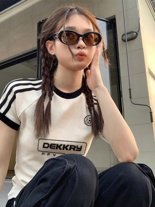 [1*1 Pure Cotton Regular Style] Regular Short-Sleeve High Elasticity New Summer Slim Fit with Three Stripes