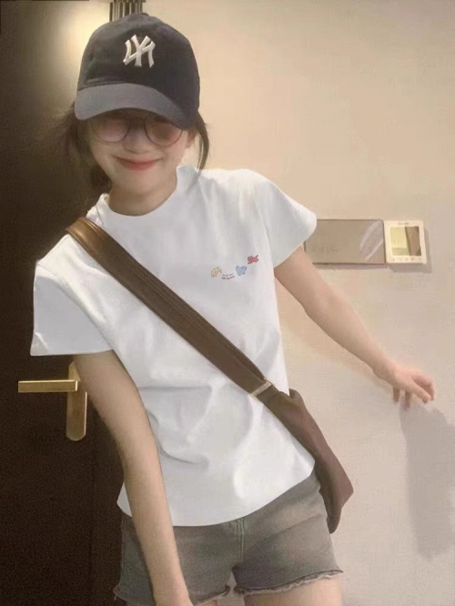 [1*1 Pure Cotton Regular Style] Printed Straight Shoulder Regular Short Sleeve High Elasticity New Summer Slim Fit