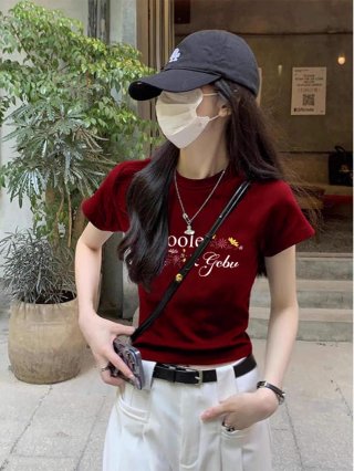 [1*1 Pure Cotton Regular Style] Printed Straight Shoulder Regular Short Sleeve High Elasticity New Summer Slim Fit