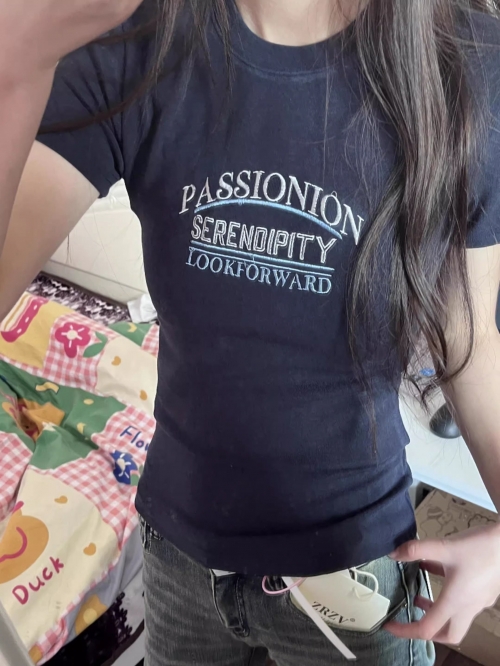 [1*1 Pure Cotton Regular Style] Printed Straight Shoulder Regular Short Sleeve High Elasticity New Summer Slim Fit