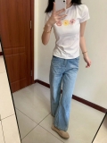 [1*1 Pure Cotton Regular Style] Printed Straight Shoulder Regular Short Sleeve High Elasticity New Summer Slim Fit