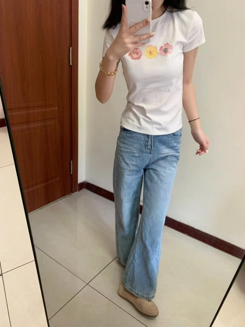 [1*1 Pure Cotton Regular Style] Printed Straight Shoulder Regular Short Sleeve High Elasticity New Summer Slim Fit