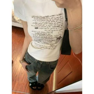 [1*1 Pure Cotton Regular Style] Printed Straight Shoulder Regular Short Sleeve High Elasticity New Summer Slim Fit