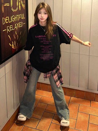 High-quality pure cotton combed 100% cotton loose short-sleeved T-shirt with three stripes