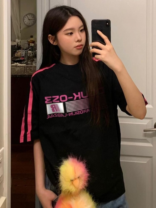 High-quality pure cotton combed 100% cotton loose short-sleeved T-shirt with three stripes