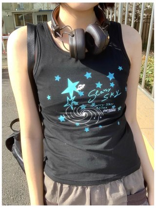 [Shoulder and Collar Cover] Summer Dopamine Outfit: Sleeveless T-shirt, American Style Short Hot Girl Slim Fit Tank Top