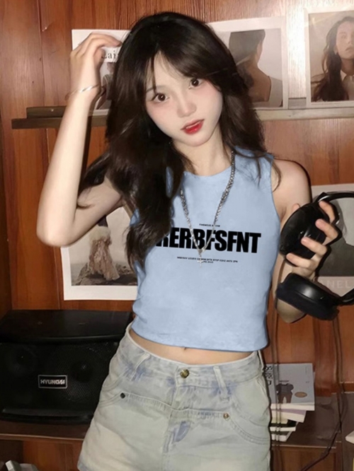 [Shoulder and Collar Cover] Summer Dopamine Outfit: Sleeveless T-shirt, American Style Short Hot Girl Slim Fit Tank Top