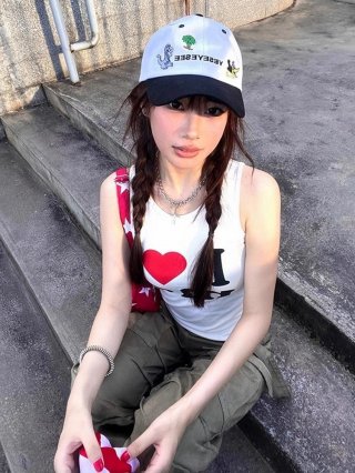 [Shoulder and Collar Cover] Summer Dopamine Outfit: Sleeveless T-shirt, American Style Short Hot Girl Slim Fit Tank Top
