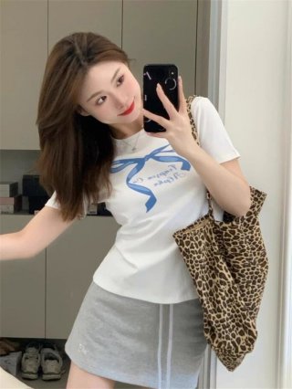 [1*1 Pure Cotton Regular Style] Printed Straight Shoulder Regular Short Sleeve High Elasticity New Summer Slim Fit