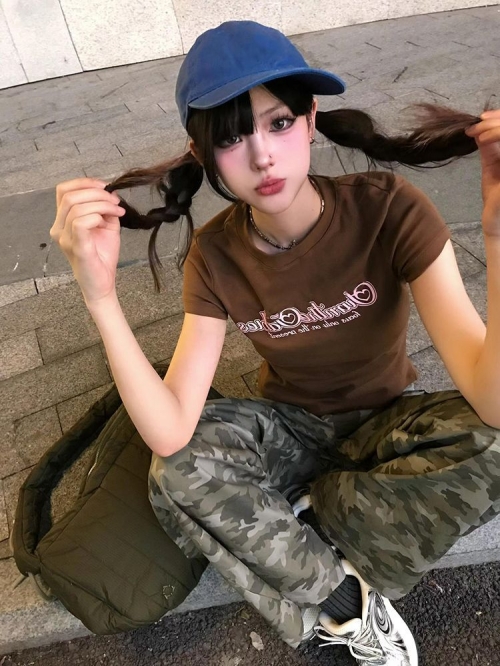 [1*1 Pure Cotton Regular Style] Printed Straight Shoulder Regular Short Sleeve High Elasticity New Summer Slim Fit