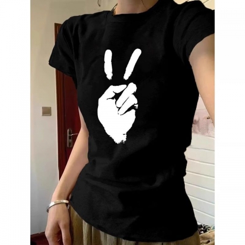 [1*1 Pure Cotton Regular Style] Printed Straight Shoulder Regular Short Sleeve High Elasticity New Summer Slim Fit