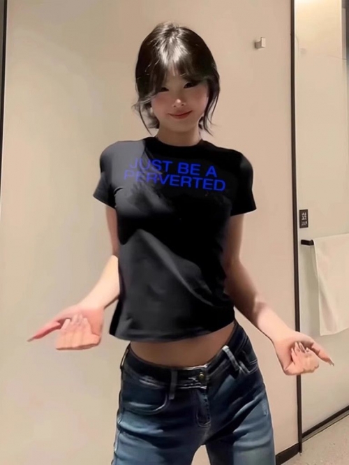 [1*1 Pure Cotton Regular Style] Printed Straight Shoulder Regular Short Sleeve High Elasticity New Summer Slim Fit