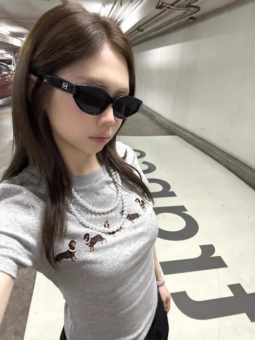 [1*1 Pure Cotton Regular Style] Printed Straight Shoulder Regular Short Sleeve High Elasticity New Summer Slim Fit