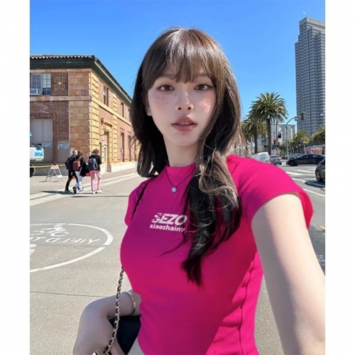 1*1 Pure Cotton High Elasticity New Summer Short-Sleeved Top, Fits Well with High-Waisted Pants, Slimming and Stylish