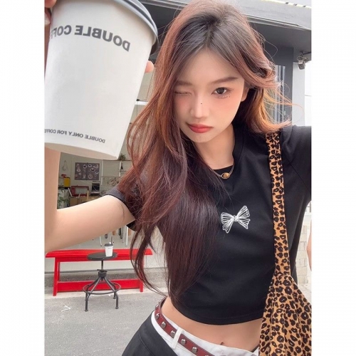 1*1 Pure Cotton High Elasticity New Summer Short-Sleeved Top, Fits Well with High-Waisted Pants, Slimming and Stylish