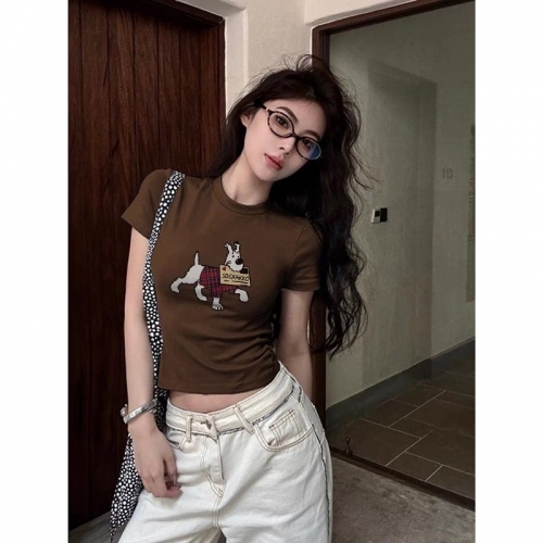 1*1 Pure Cotton High Elasticity New Summer Short-Sleeved Top, Fits Well with High-Waisted Pants, Slimming and Stylish