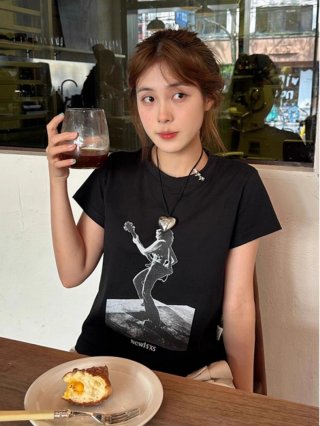 [1*1 Pure Cotton Regular Style] Printed Straight Shoulder Regular Short Sleeve High Elasticity New Summer Slim Fit