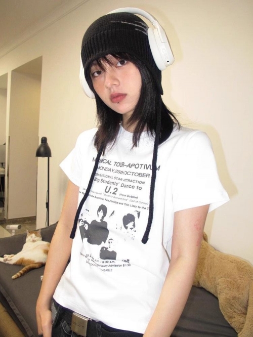 [1*1 Pure Cotton Regular Style] Printed Straight Shoulder Regular Short Sleeve High Elasticity New Summer Slim Fit