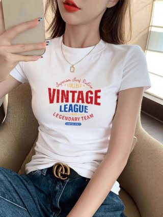 [1*1 Pure Cotton Regular Style] Printed Straight Shoulder Regular Short Sleeve High Elasticity New Summer Slim Fit