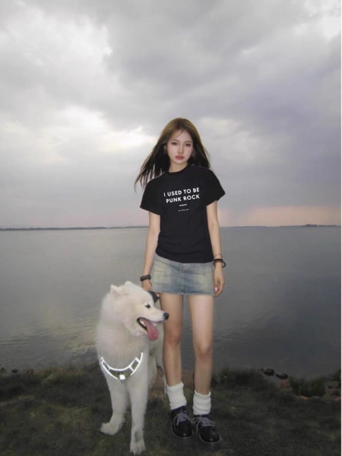 [1*1 Pure Cotton Regular Style] Printed Straight Shoulder Regular Short Sleeve High Elasticity New Summer Slim Fit