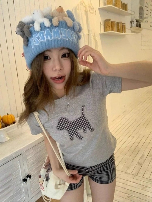 [1*1 Pure Cotton Regular Style] Printed Straight Shoulder Regular Short Sleeve High Elasticity New Summer Slim Fit