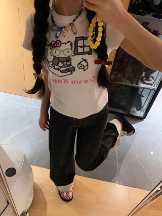 [1*1 Pure Cotton Regular Style] Printed Straight Shoulder Regular Short Sleeve High Elasticity New Summer Slim Fit