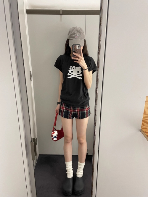 [1*1 Pure Cotton Regular Style] Printed Straight Shoulder Regular Short Sleeve High Elasticity New Summer Slim Fit