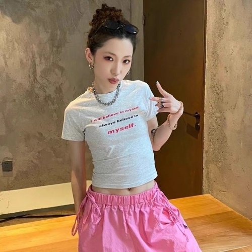 1*1 Pure Cotton High Elasticity New Summer Short-Sleeved Top, Fits Well with High-Waisted Pants, Slimming and Stylish