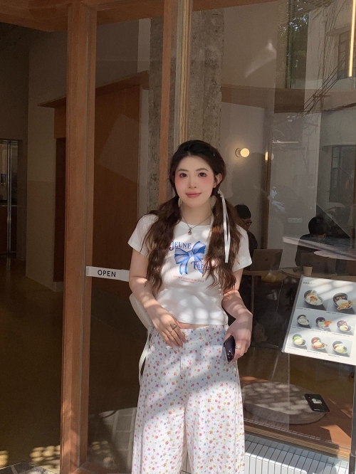 1*1 Pure Cotton High Elasticity New Summer Short-Sleeved Top, Fits Well with High-Waisted Pants, Slimming and Stylish