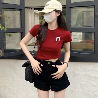 1*1 Pure Cotton High Elasticity New Summer Short-Sleeved Top, Fits Well with High-Waisted Pants, Slimming and Stylish 1*1 Pure Cotton High Elasticity New Summer Short-Sleeved Top, Fits Well with High-Waisted Pants, Slimming and Stylish