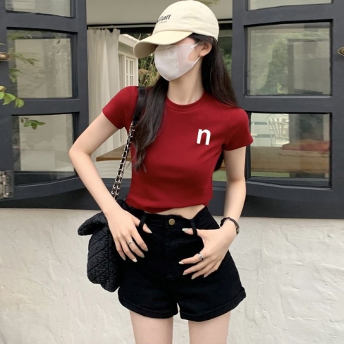 1*1 Pure Cotton High Elasticity New Summer Short-Sleeved Top, Fits Well with High-Waisted Pants, Slimming and Stylish 1*1 Pure Cotton High Elasticity New Summer Short-Sleeved Top, Fits Well with High-Waisted Pants, Slimming and Stylish