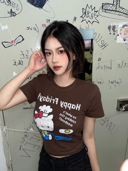 [1*1 Pure Cotton Regular Style] Printed Straight Shoulder Regular Short Sleeve High Elasticity New Summer Slim Fit