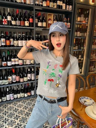 [1*1 Pure Cotton Regular Style] Printed Straight Shoulder Regular Short Sleeve High Elasticity New Summer Slim Fit