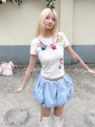 [1*1 Pure Cotton Regular Style] Printed Straight Shoulder Regular Short Sleeve High Elasticity New Summer Slim Fit