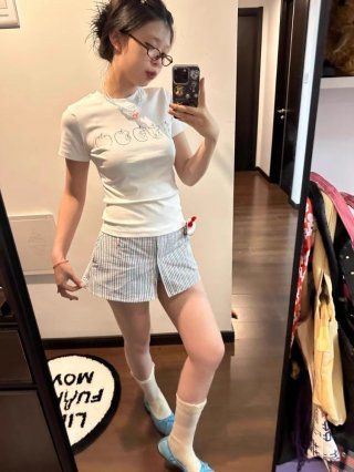 [1*1 Pure Cotton Regular Style] Printed Straight Shoulder Regular Short Sleeve High Elasticity New Summer Slim Fit