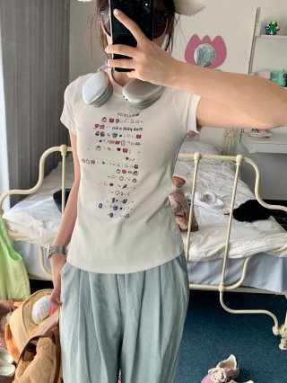 [1*1 Pure Cotton Regular Style] Printed Straight Shoulder Regular Short Sleeve High Elasticity New Summer Slim Fit