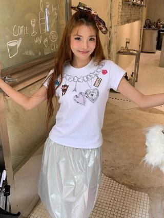 [1*1 Pure Cotton Regular Style] Printed Straight Shoulder Regular Short Sleeve High Elasticity New Summer Slim Fit