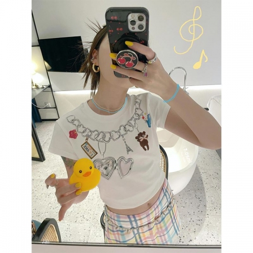 [1*1 Pure Cotton Regular Style] Printed Straight Shoulder Regular Short Sleeve High Elasticity New Summer Slim Fit