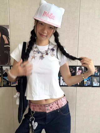 [1*1 Pure Cotton Regular Style] Printed Straight Shoulder Regular Short Sleeve High Elasticity New Summer Slim Fit