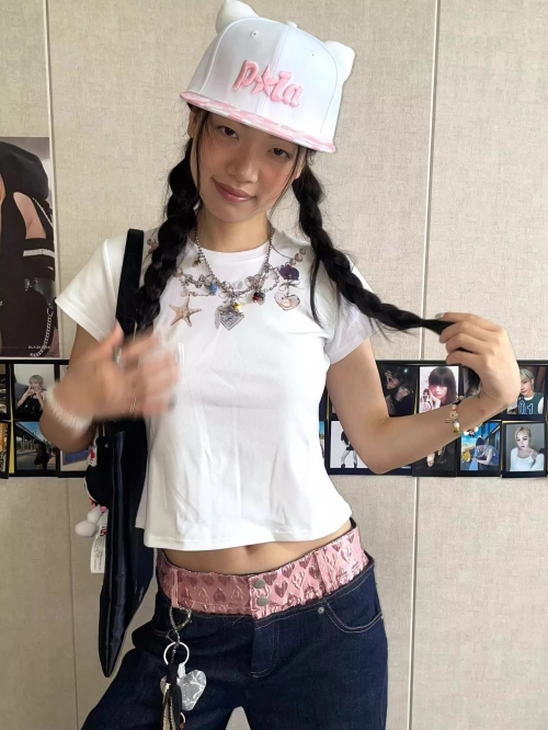 [1*1 Pure Cotton Regular Style] Printed Straight Shoulder Regular Short Sleeve High Elasticity New Summer Slim Fit